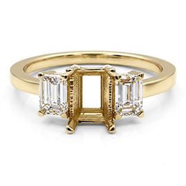 18K Yellow Gold Three Stone Setting : 0.70 cttw Diamonds