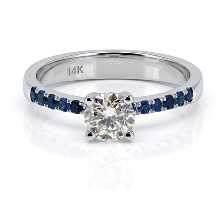 14K White Gold Multi Stone Ring : 0.62 cttw Diamond & Sapphires