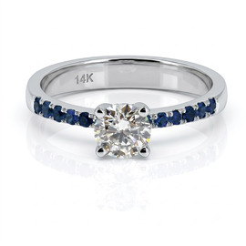 14K White Gold Multi Stone Ring : 0.62 cttw Diamond & Sapphires