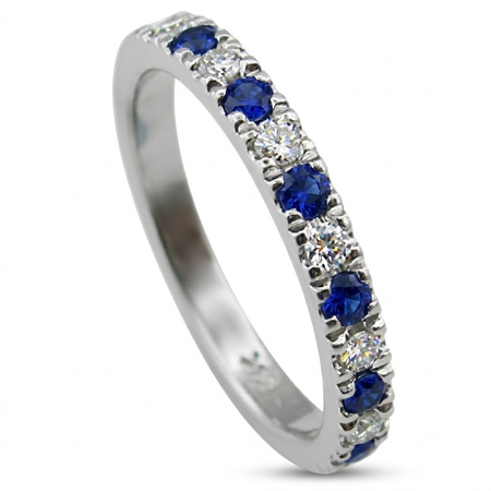 14K White Gold Band : 0.50 cttw Diamonds & Sapphires
