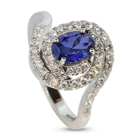 14K White Gold Multi Stone Ring : 1.27 cttw Sapphire & Diamonds