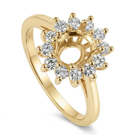 18K Yellow Gold Halo Setting : 0.42 cttw Diamonds