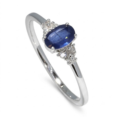 14K White Gold Multi Stone Ring : 0.58 cttw Sapphire & Diamonds