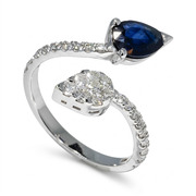 18K White Gold 1.64cttw Sapphire & Diamond Toi et Moi Ring