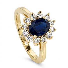 14K Yellow Gold Multi Stone Ring : 2.24 cttw Sapphire & Diamonds