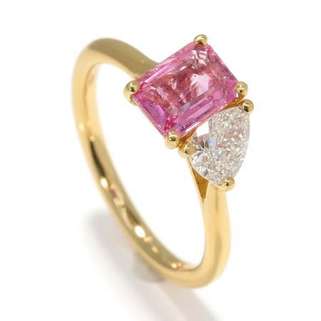 14K Yellow Gold Multi Stone Toi et Moi Ring : 1.50 cttw Pink Sapphire & Diamond