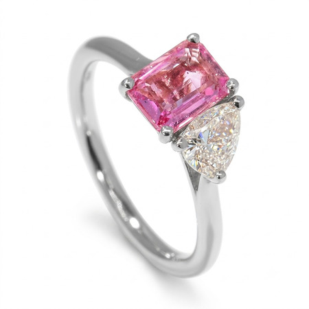 14K White Gold Multi Stone Toi et Moi Ring : 1.50 cttw Pink Sapphire & Diamond