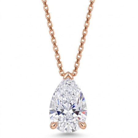 14K Rose Gold Solitaire Pendant : 1.50 cttw Lab Grown Diamond