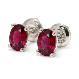 14K White Gold Basket Stud Earrings : 2.00 cttw Rubies