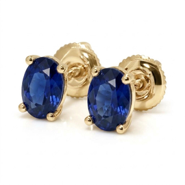 14K Yellow Gold Basket Stud Earrings : 2.00 cttw Sapphires