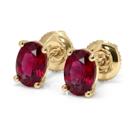 14K Yellow Gold Basket Stud Earrings : 2.00 cttw Rubies