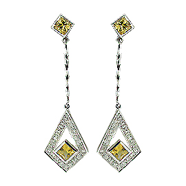 18K White Gold Drop Earrings : 1.70cttw Sapphires & Diamonds