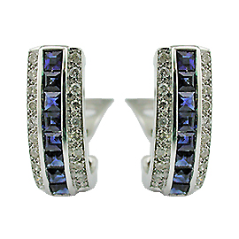 18K White Gold Hoop Earrings : 2.09 cttw Sapphires & Diamonds