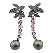 18K White Gold Pearl & Sapphire Earrings