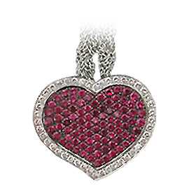 18K White Gold Heart Necklace : 2.94 cttw Diamonds & Rubies