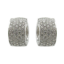 18K White Gold Hoop Earrings : 1.60 cttw Diamonds