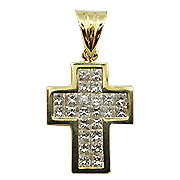 18K Yellow Gold Cross Pendant : 1.20 cttw Diamonds