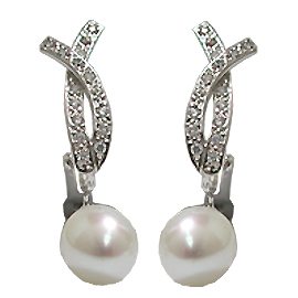 14K White Gold Pearl & Diamond Earrings