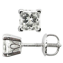 18K White Gold Basket Style Stud Earrings : 1.25 cttw Diamonds