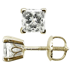18K Yellow Gold Basket Style Stud Earrings : 1.25 cttw Diamonds