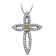 18K White Gold Cross Pendant : 0.80 cttw Diamonds