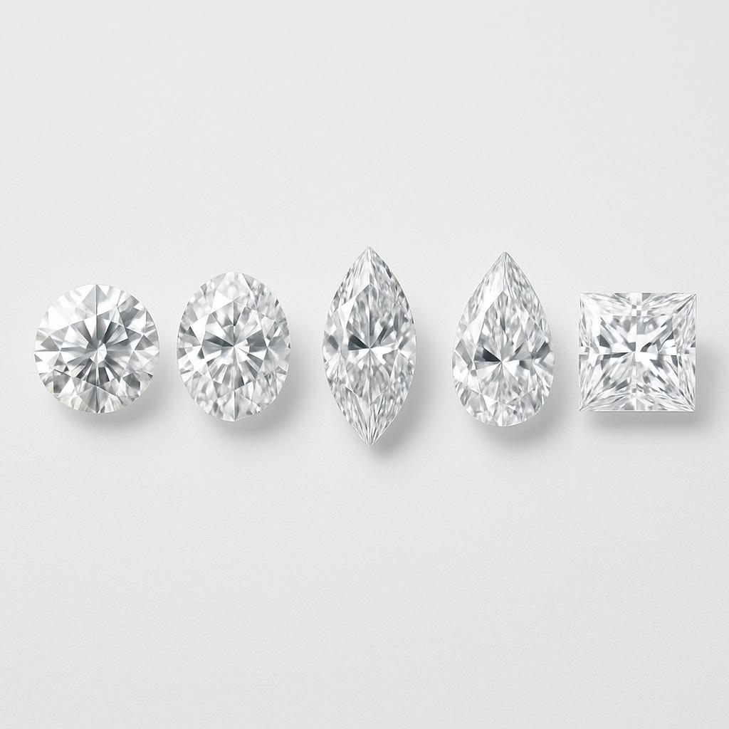 Diamond carat weight vs face-up size comparison chart showing different shapes at 1 carat