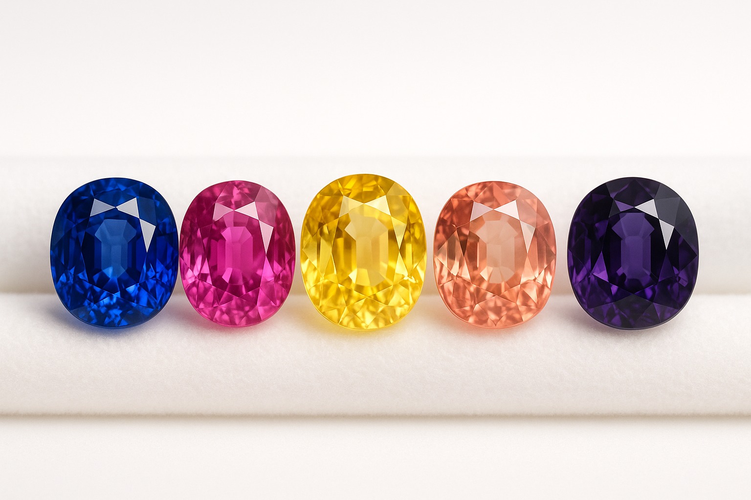Collection of blue sapphires in different shades from cornflower to royal blue