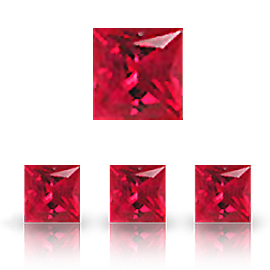 0.07 ct Princess Cut Ruby : Rich Pigeon Blood Red